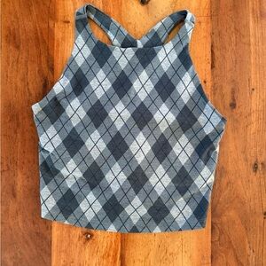 Beyond Yoga Blue Argyle Racerback Cropped Tank